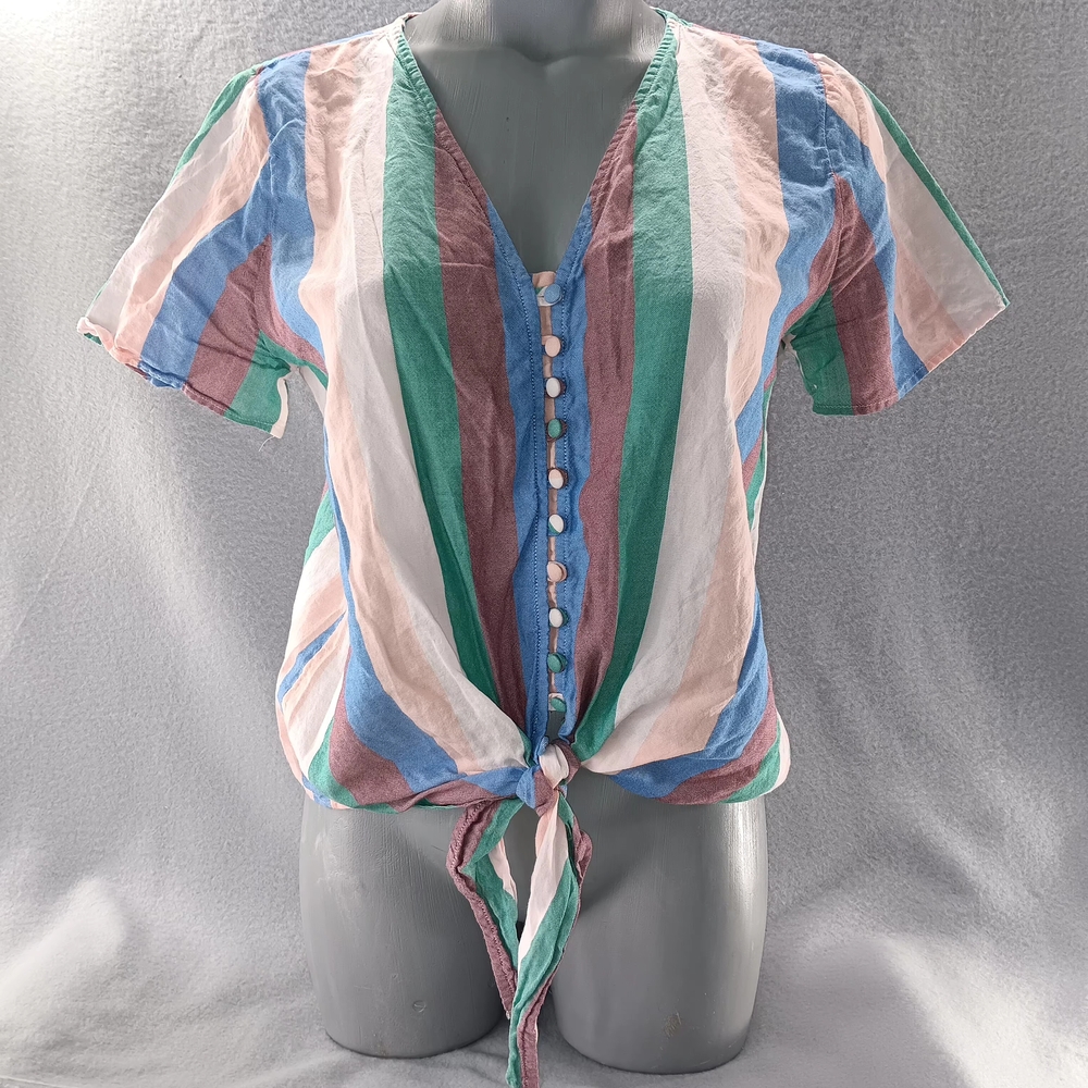 Madewell Rainbow Striped Front Tie Top  Size S Boho Hippie Festival Cottagecore